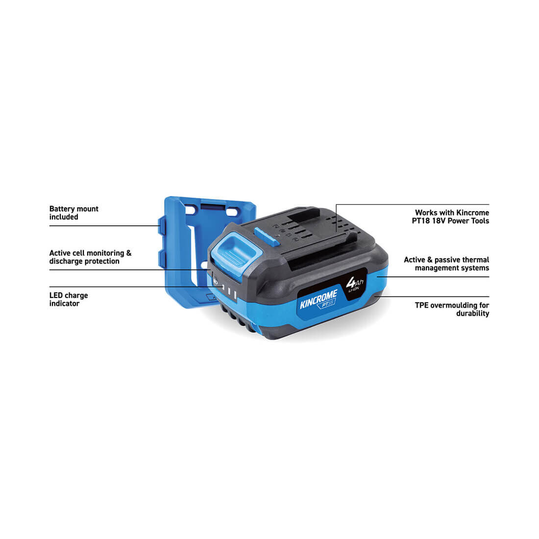 Kincrome PT18 18V 4.0Ah Battery & Charger Kit, , scaau_hi-res