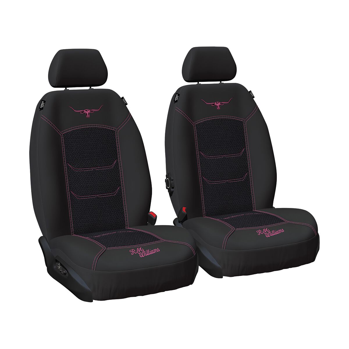 R.M.Williams Jacquard Seat Covers Front Pair Black/Pink Size 30, , scaau_hi-res