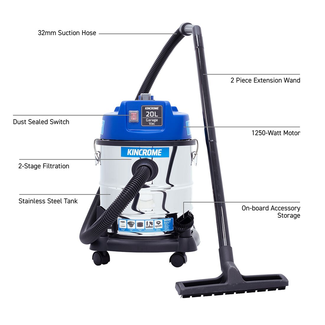 Kincrome KP702 Premium Wet & Dry Vacuum - 20 Litre, , scaau_hi-res