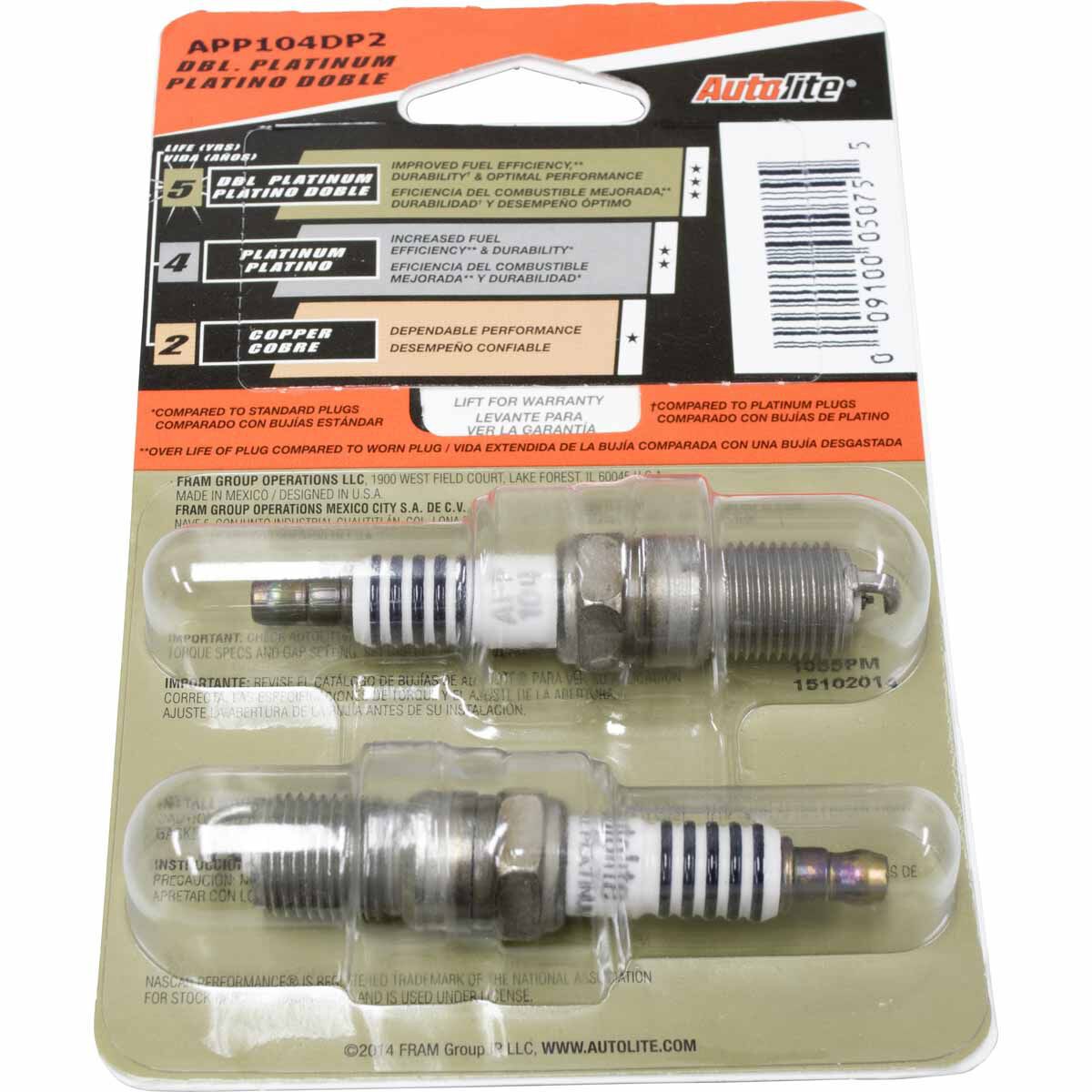 Autolite Double Platinum Spark Plug APP104DP2 2 Pack, , scaau_hi-res