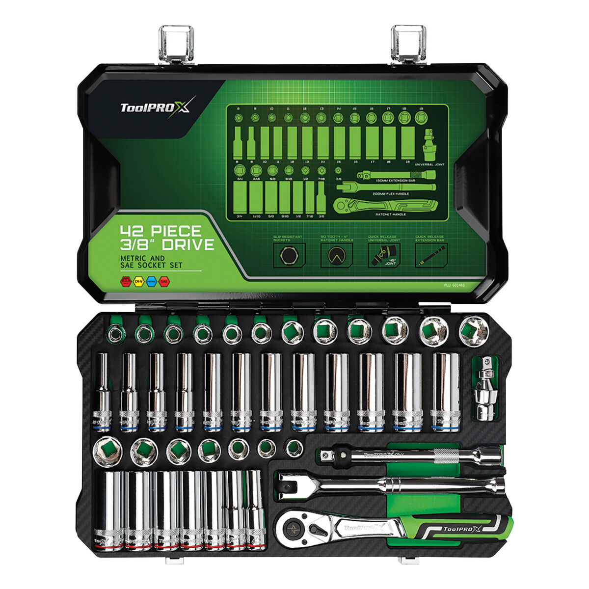 ToolPRO-X Socket Set 3/8" Drive Metric/SAE 42 Piece, , scaau_hi-res