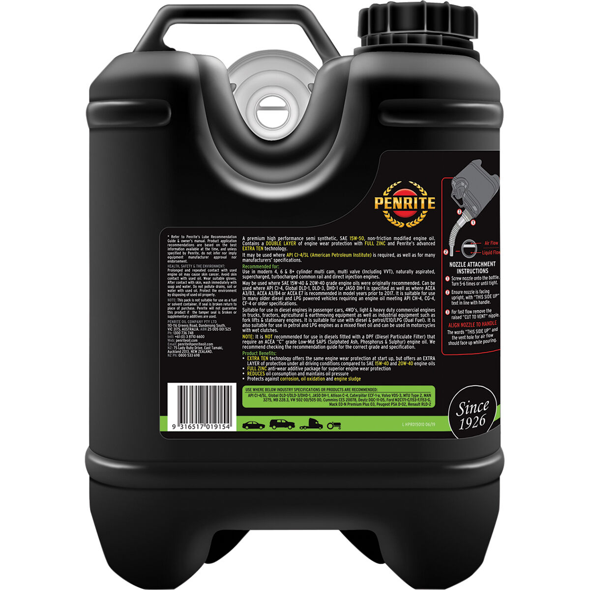 Penrite HPR Diesel 15 Engine Oil - 15W-50, 10 Litre, , scaau_hi-res