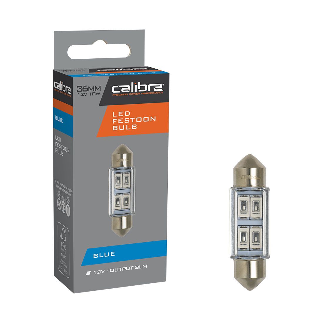 Calibre Automotive Globe - LED Blue Festoon, 12V, 10W, 36mm, , scaau_hi-res
