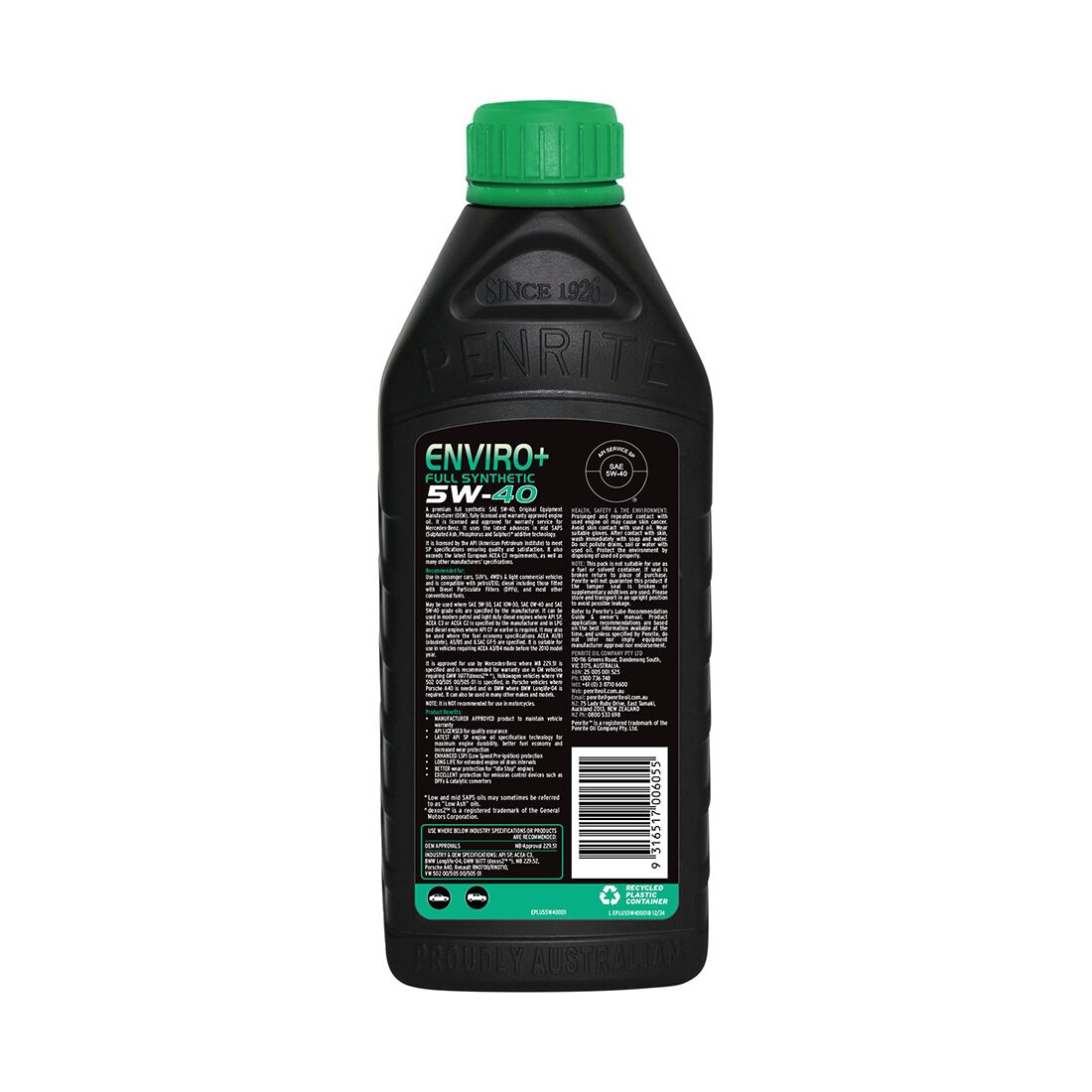 Penrite Enviro+ Engine Oil - 5W-40 1 Litre, , scaau_hi-res