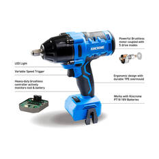 Kincrome PT18 18V Brushless 1/2" 950Nm Impact Wrench Kit 4.0Ah, , scaau_hi-res