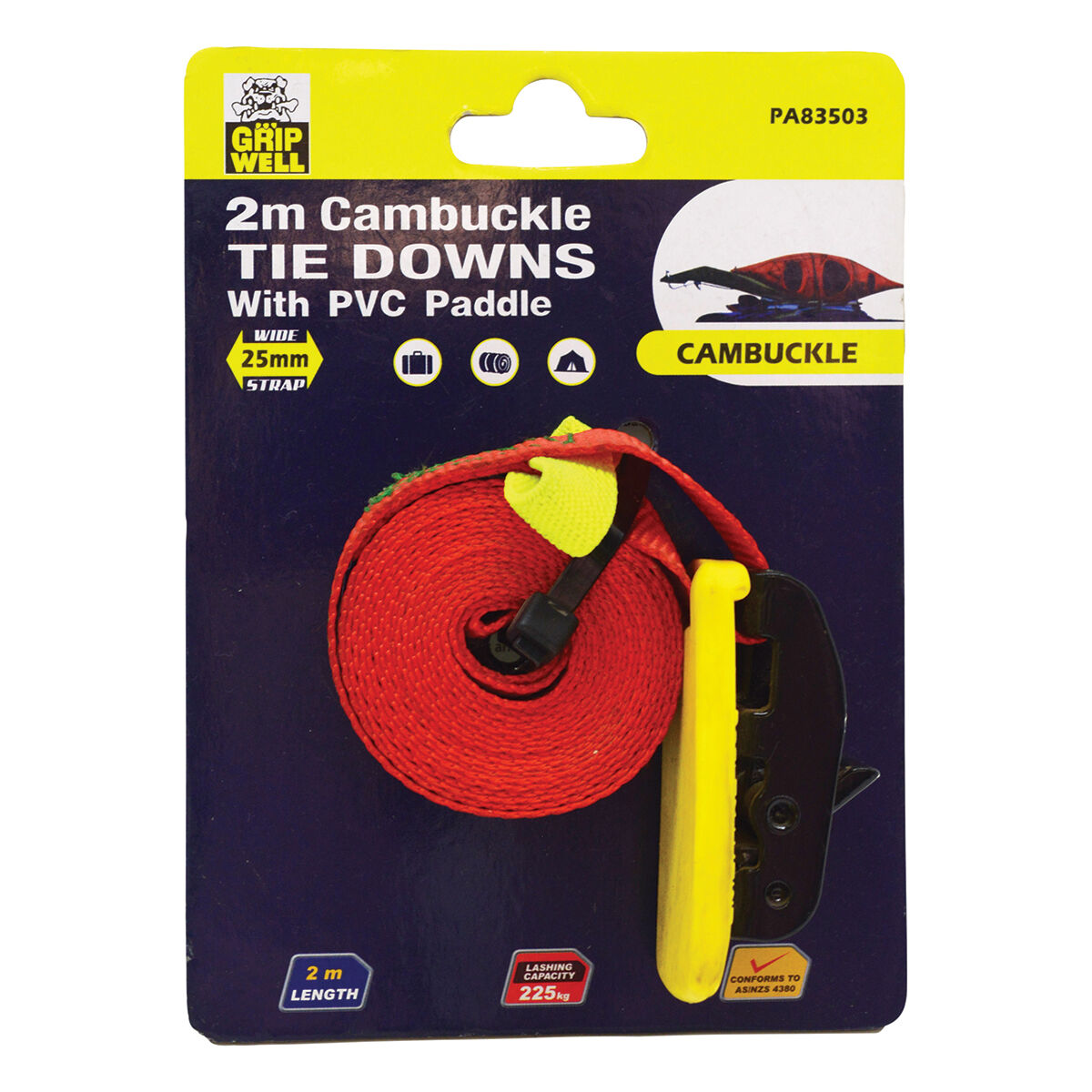 Gripwell Cambuckle Tie Down 225kg 2m, , scaau_hi-res
