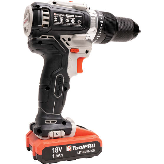 ToolPRO 18V Brushless Hammer Drill Kit 1.5Ah, , scaau_hi-res