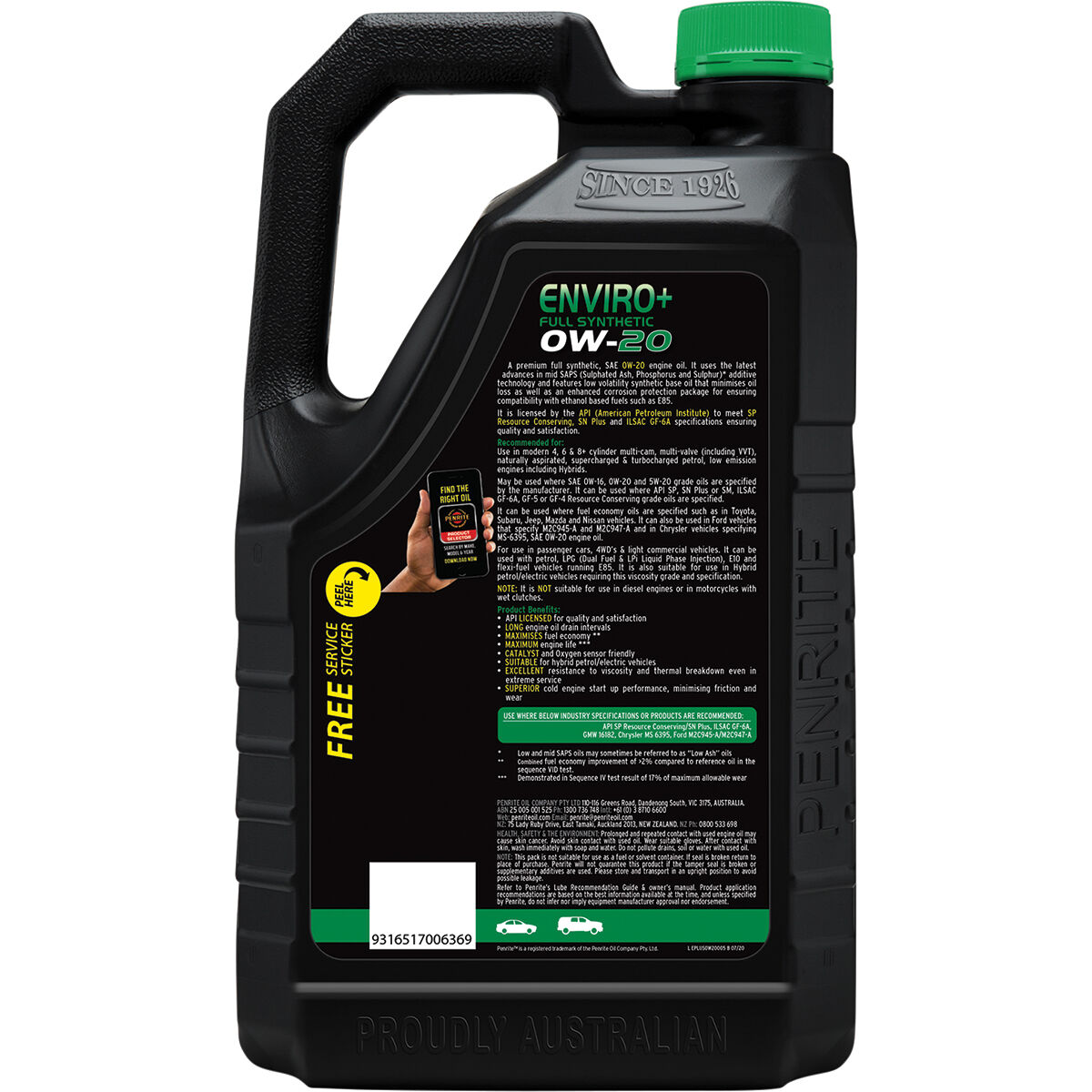 Penrite Enviro+ Engine Oil - 0W-20 5 Litre, , scaau_hi-res