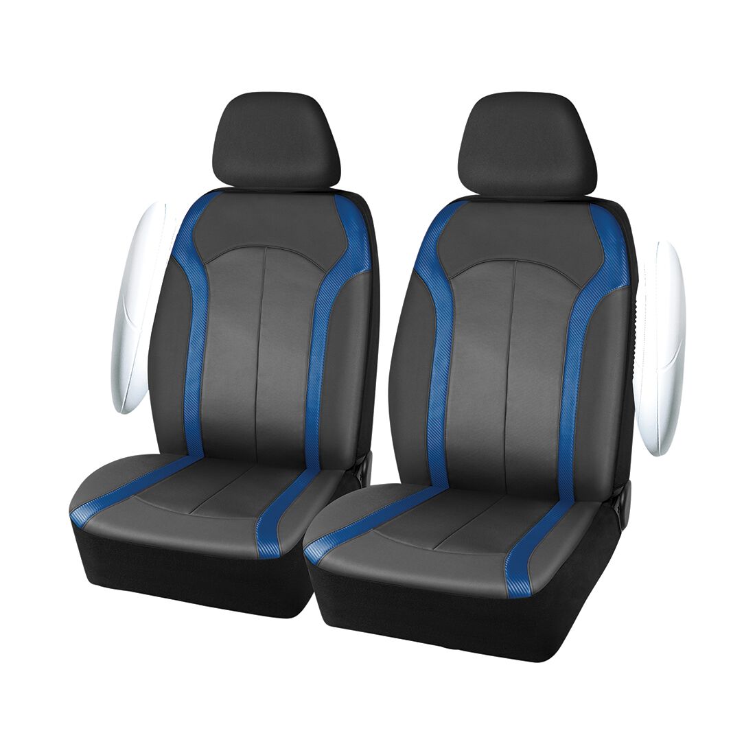 SCA Seat Cover Sports Black & Blue Leather Look, Adjustable Headrests, Airbag Compatible, Size 30A, , scaau_hi-res