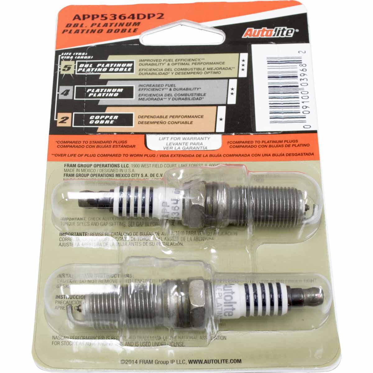Autolite Double Platinum Spark Plug APP5364DP2 2 Pack, , scaau_hi-res