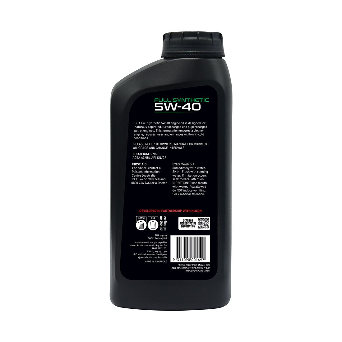 SCA Full Synthetic Engine Oil 5W-40 A3/B4 1 Litre, , scaau_hi-res