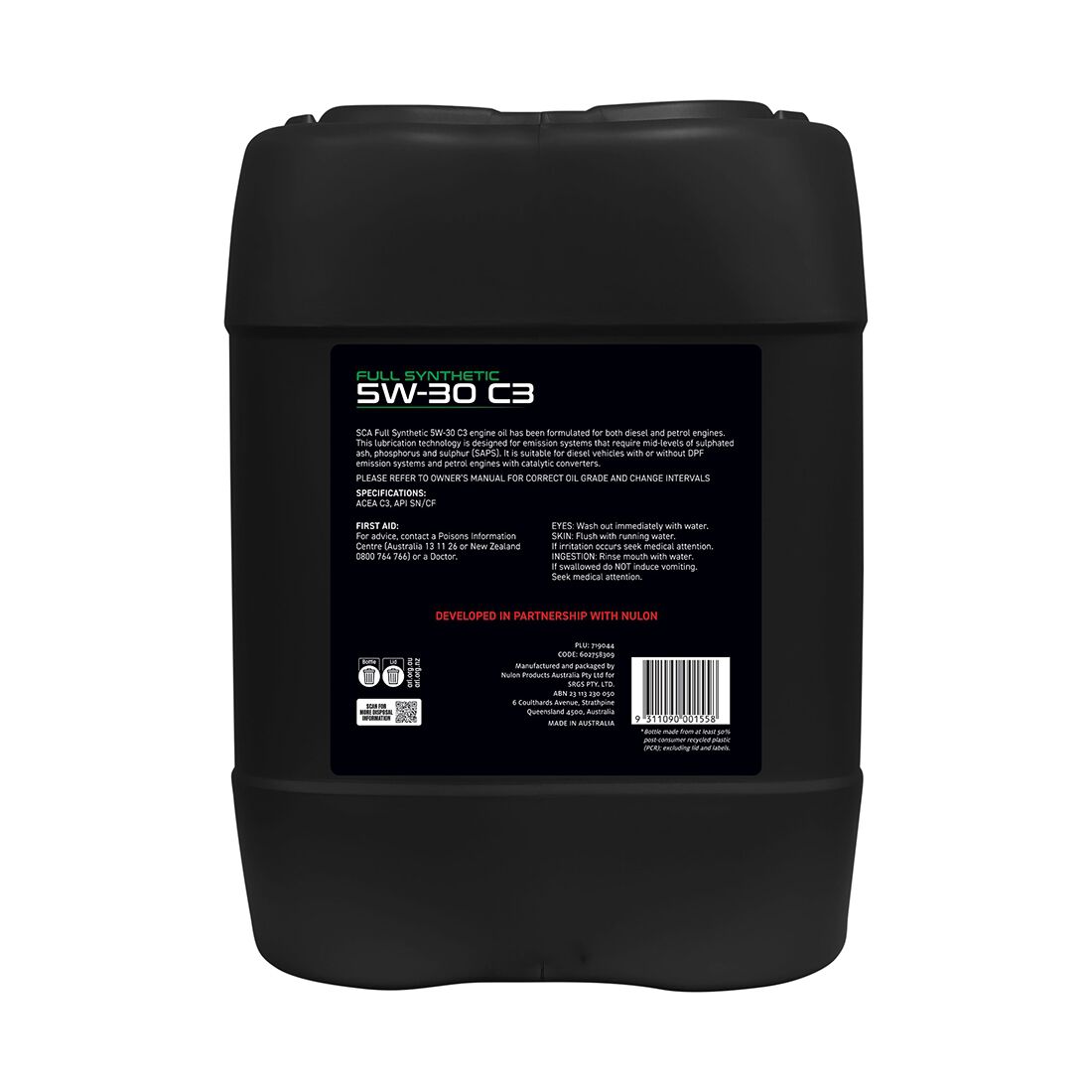 SCA Full Synthetic Engine Oil 5W-30 C3 20 Litre, , scaau_hi-res
