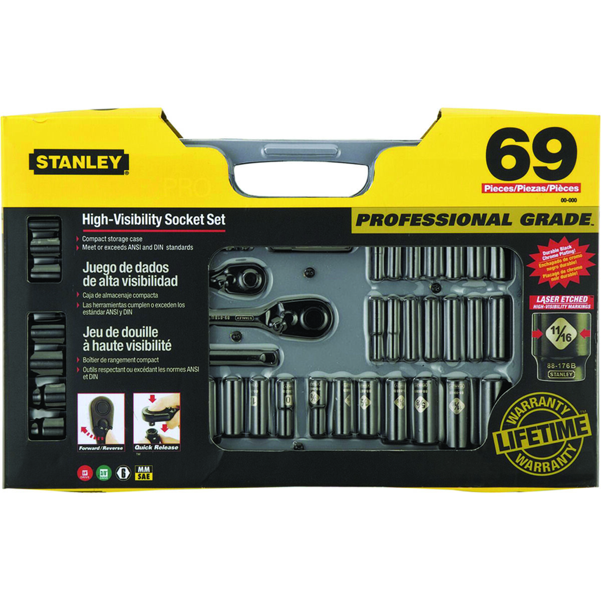Stanley Socket Set 1/4" & 3/8" Drive Metric/SAE 69 Piece, , scaau_hi-res