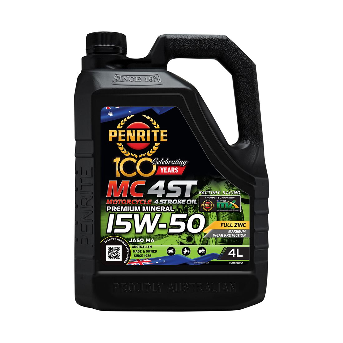 Penrite MC-4 Motorcycle Oil - 15W-50, 4 Litre, , scaau_hi-res