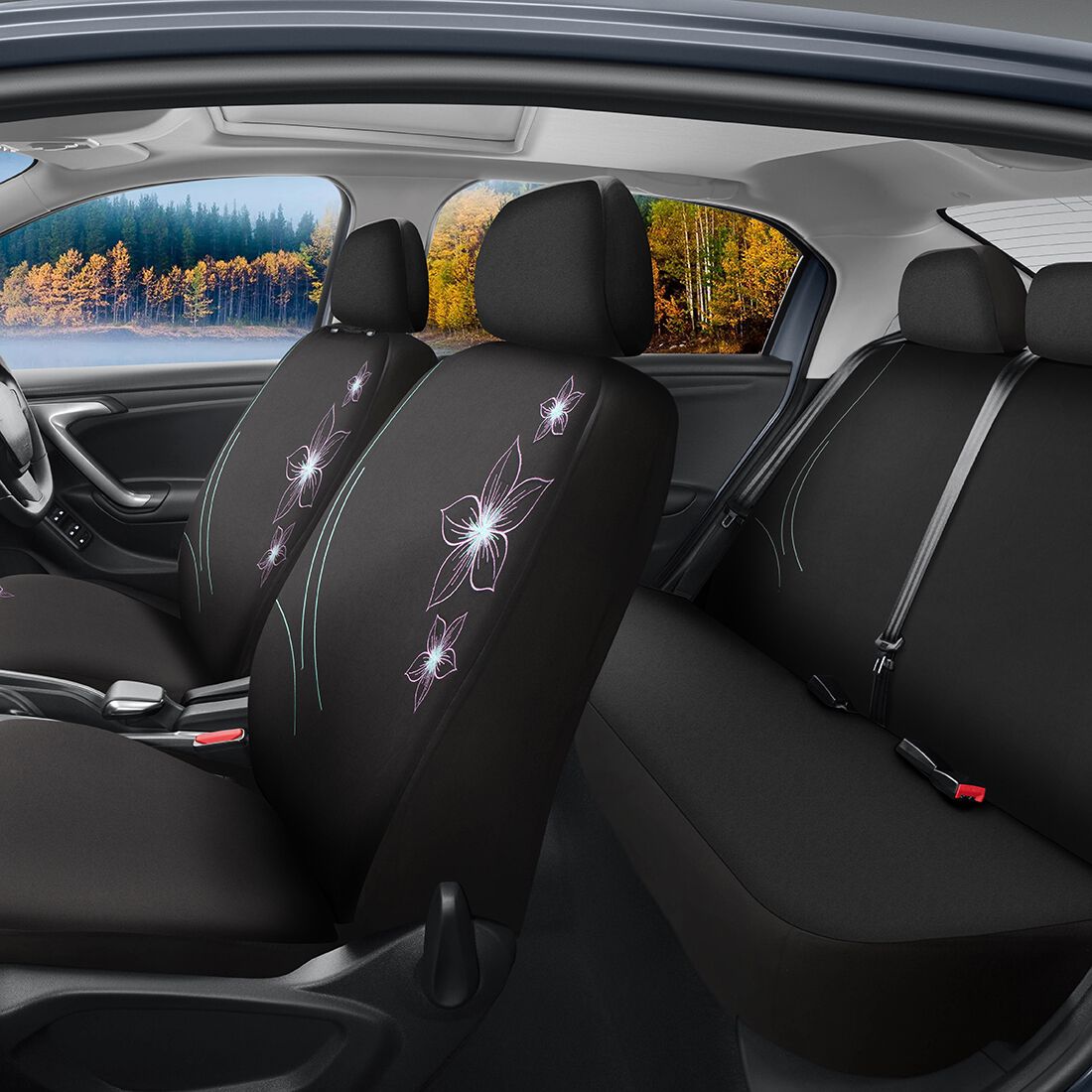 SCA Seat Cover Flower Purple & Aqua, Adjustable Headrests, Airbag Compatible, Size 30 & 06H, , scaau_hi-res