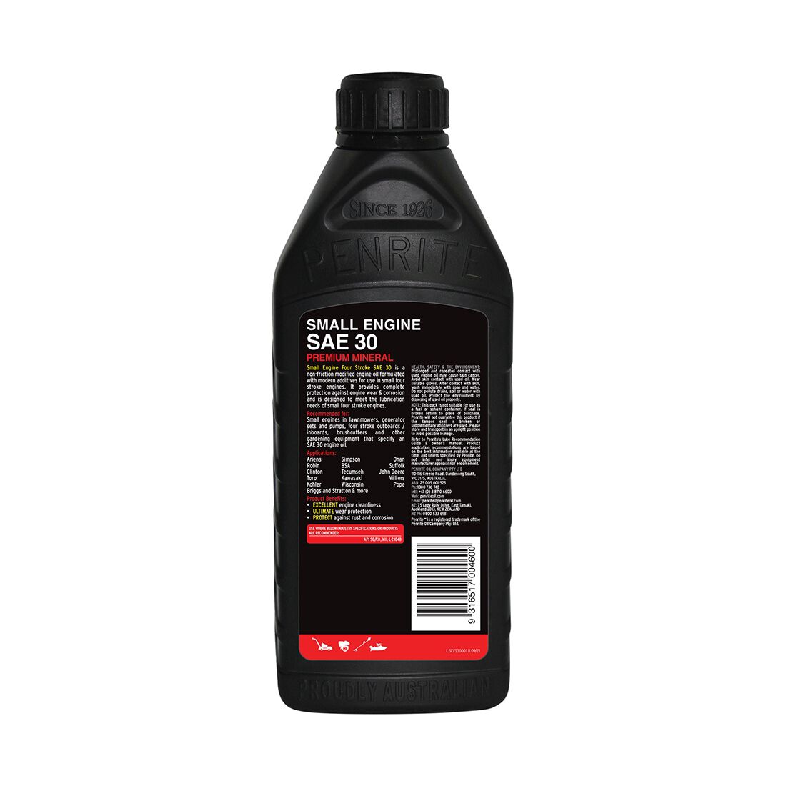 Penrite Small Engine 4 Stroke Engine Oil - SAE30 1 Litre, , scaau_hi-res