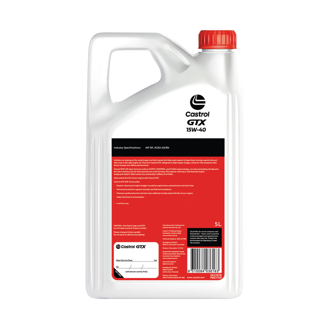 Castrol GTX Engine Oil, 15W-40, 5 Litres, , scaau_hi-res
