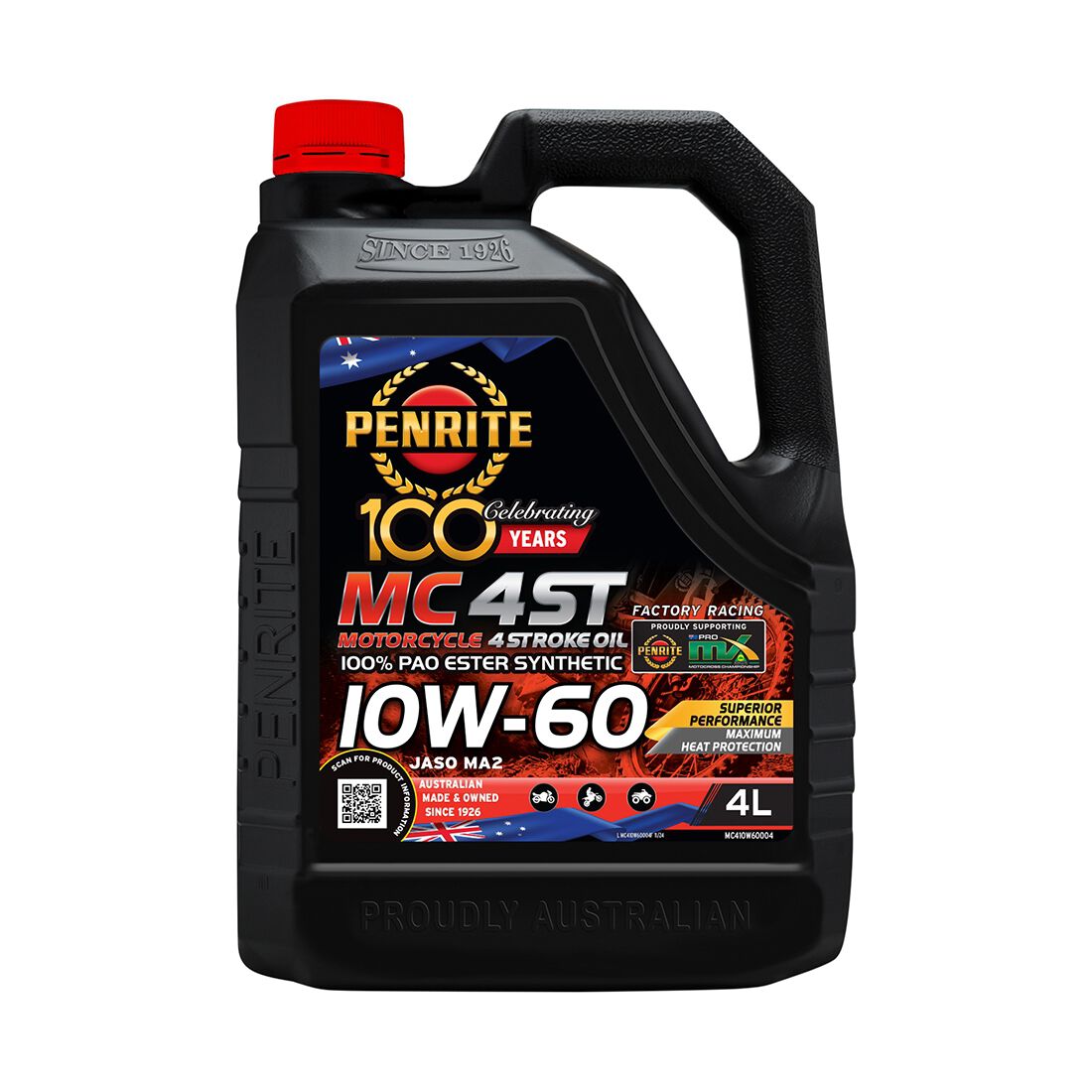 Penrite MC-4 Synthetic Motorcycle Oil - 10W-60 , 4 Litre, , scaau_hi-res