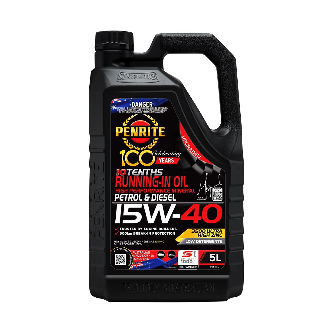 Penrite 10 Tenths Running-In Oil -15W-40 5 Litre, , scaau_hi-res