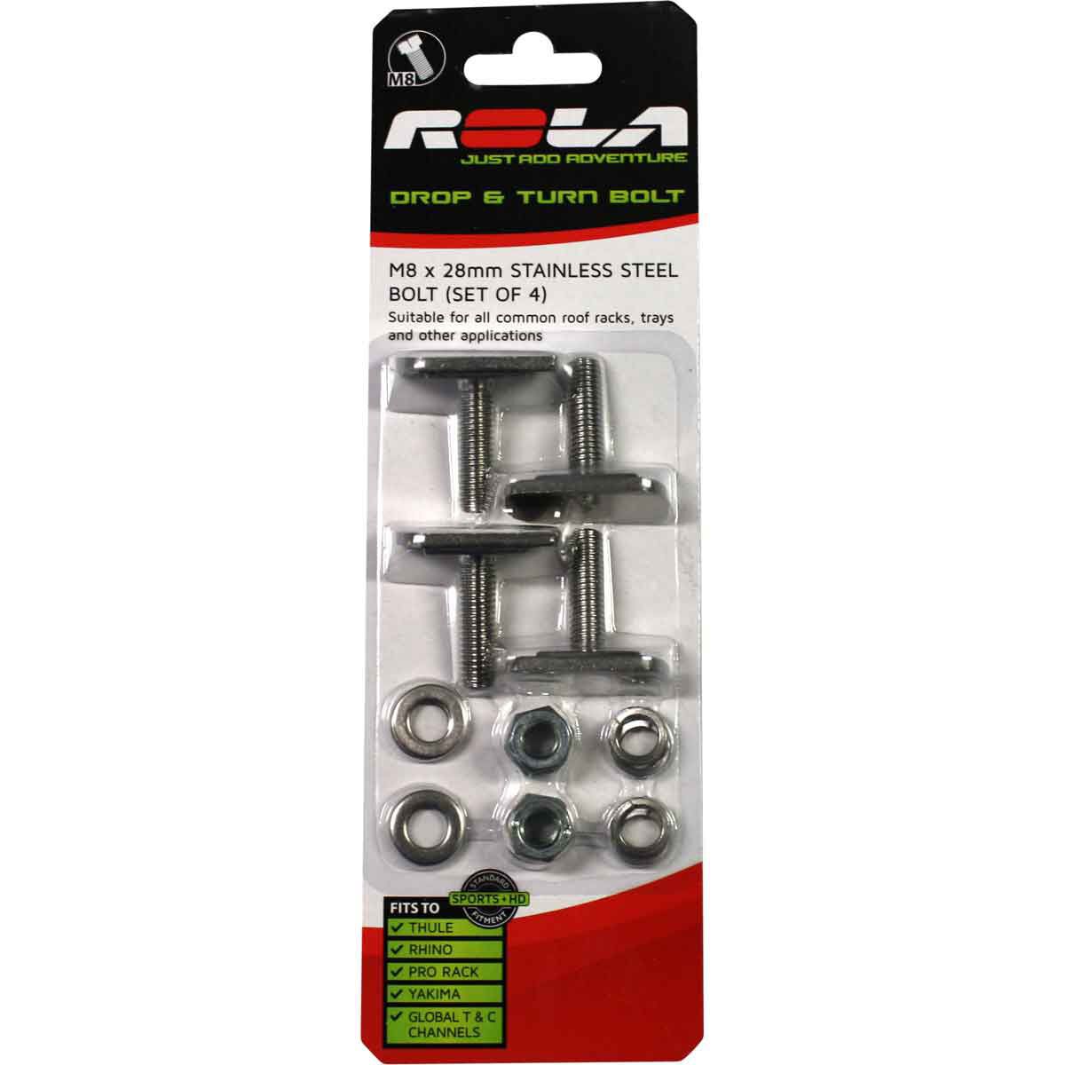 Rola Drop & Turn Channel Bolt M8 x 28mm 4 Pack, , scaau_hi-res