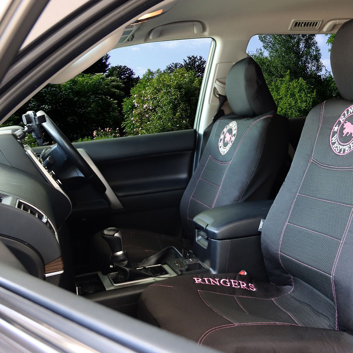 Ringers Western Jacquard Seat Covers Black Adjustable Headrests Airbag Compatible, , scaau_hi-res