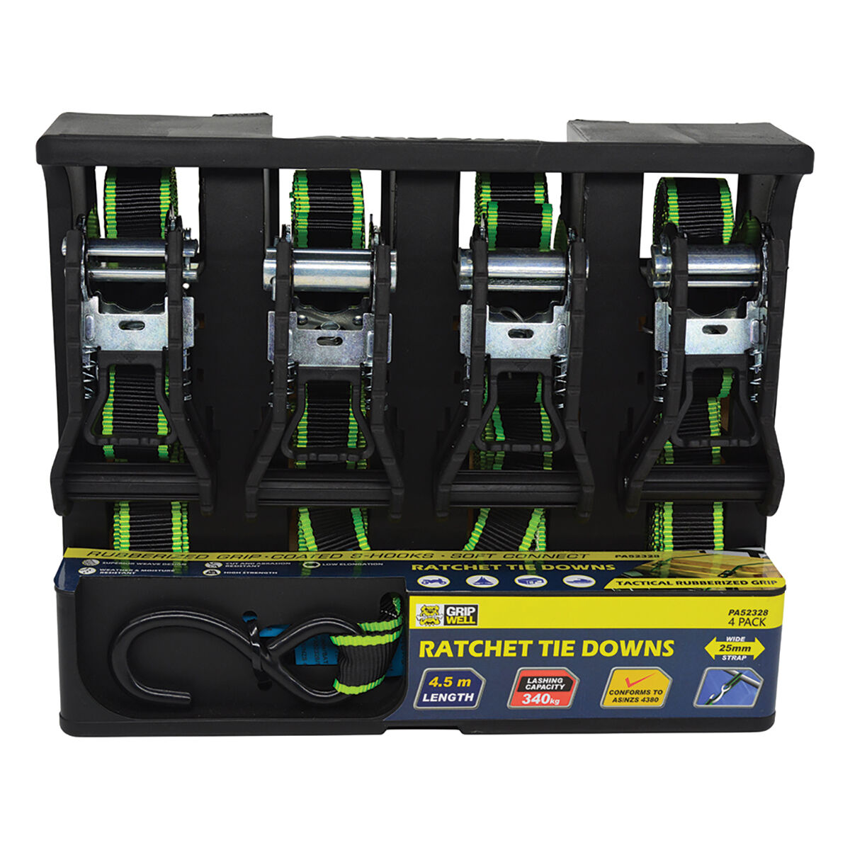 Gripwell Ratchet Tie Down Tactical 4pk 4.5m 340kg, , scaau_hi-res