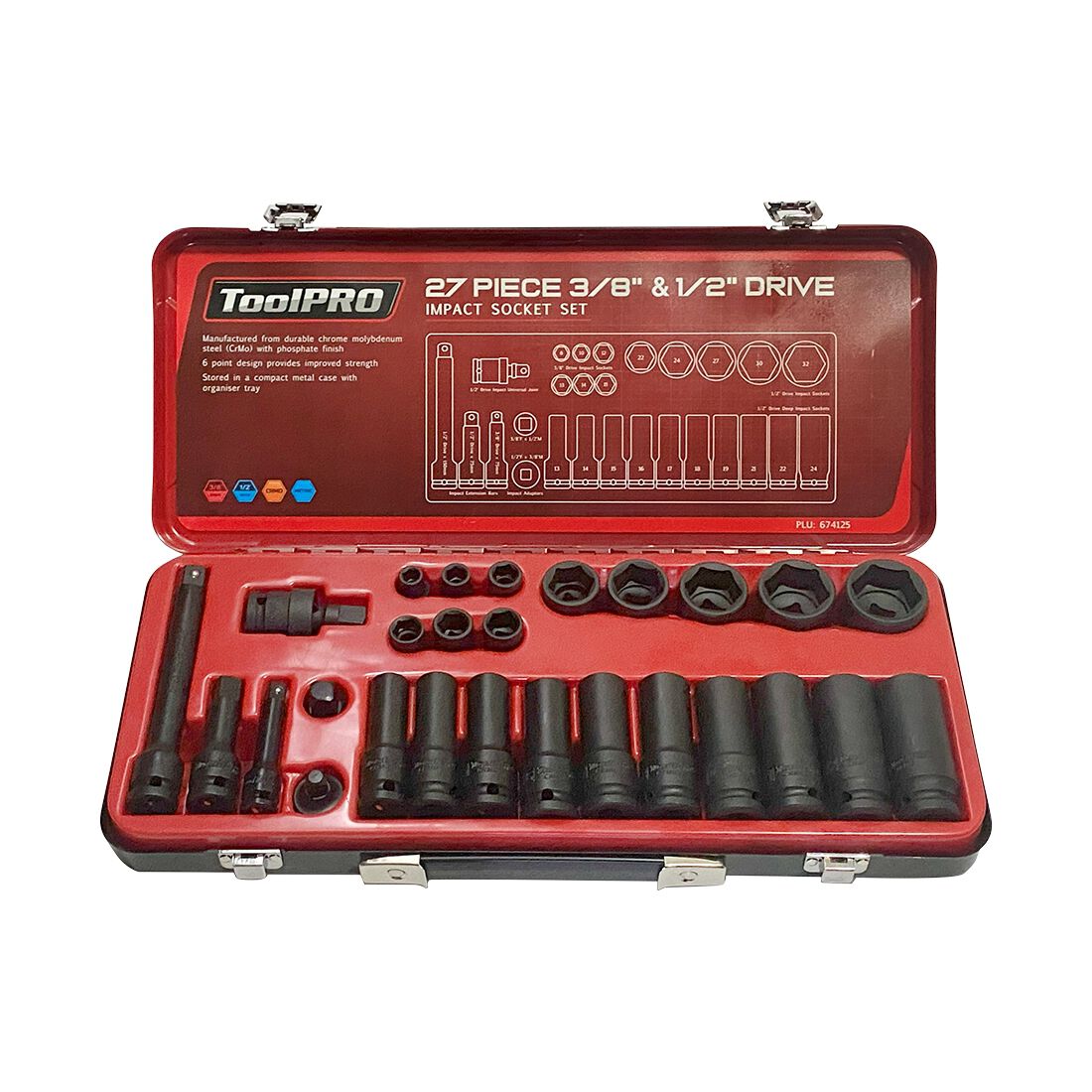 ToolPRO Impact Socket Set 3/8 & 1/2" Drive Metric 27 Piece, , scaau_hi-res