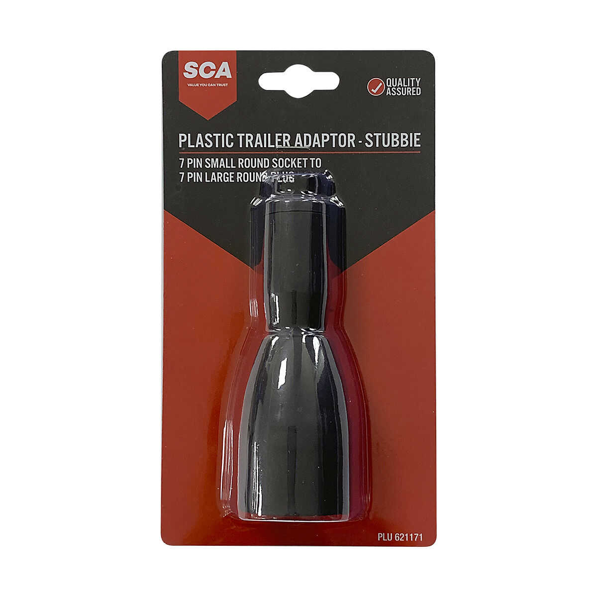 SCA Trailer Adaptor 7 Pin Small Round Socket To 7 Pin Large Round Plug Stubbie, , scaau_hi-res