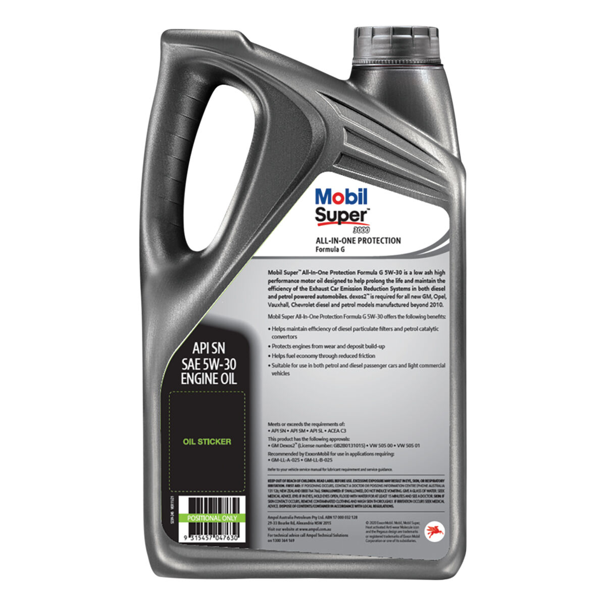 Mobil Super 3000 Formula G Engine Oil 5W-30 5 Litre, , scaau_hi-res