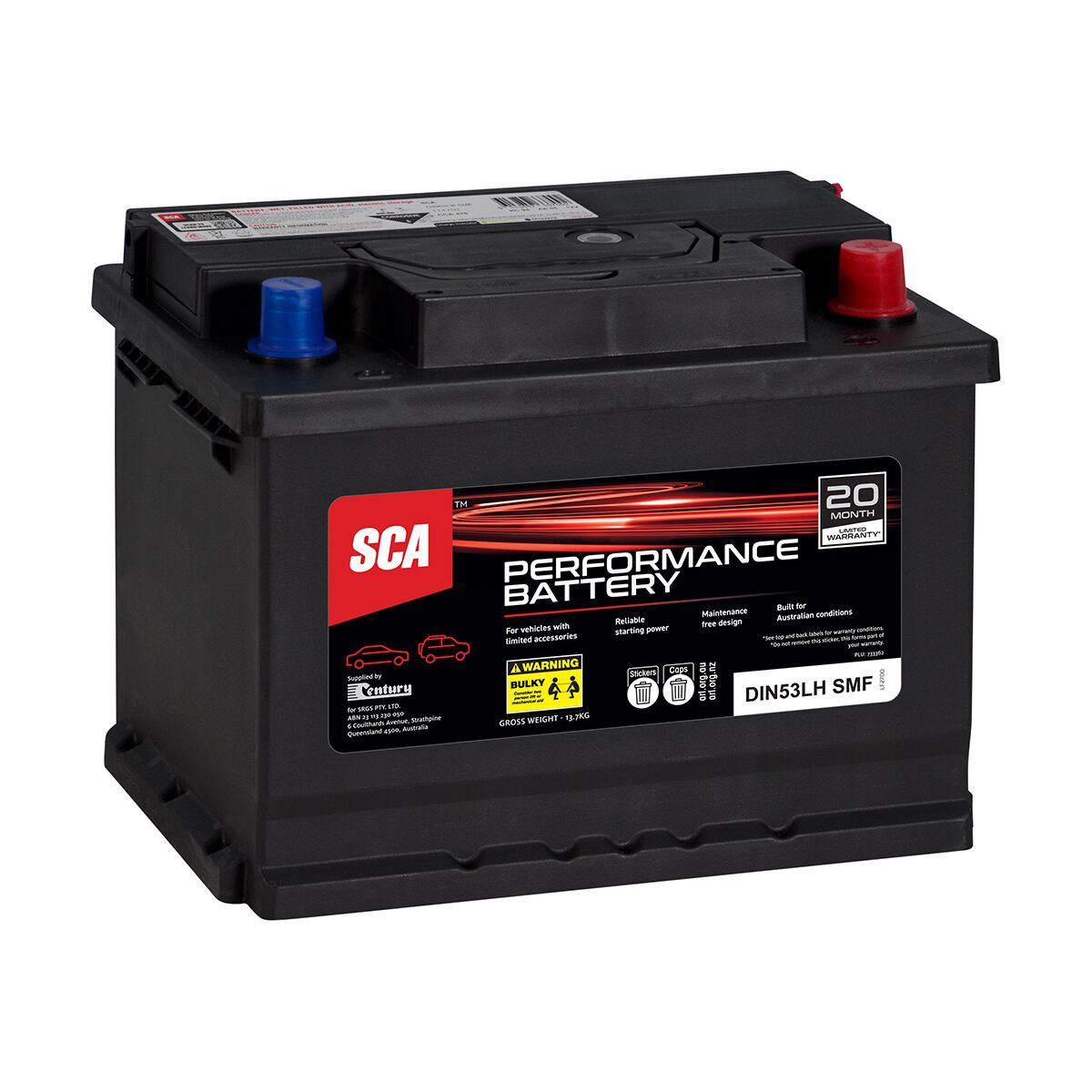 SCA Performance Car Battery DIN53LH SMF 470CCA, , scaau_hi-res