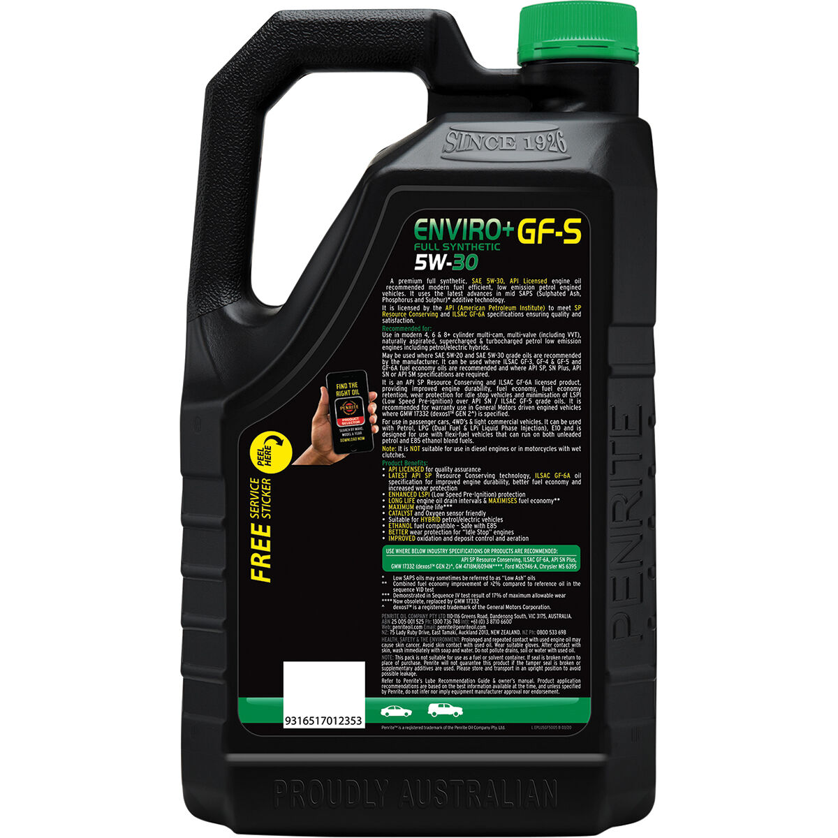 Penrite Enviro+ GF-S Engine Oil - 5W-30 5 Litre, , scaau_hi-res
