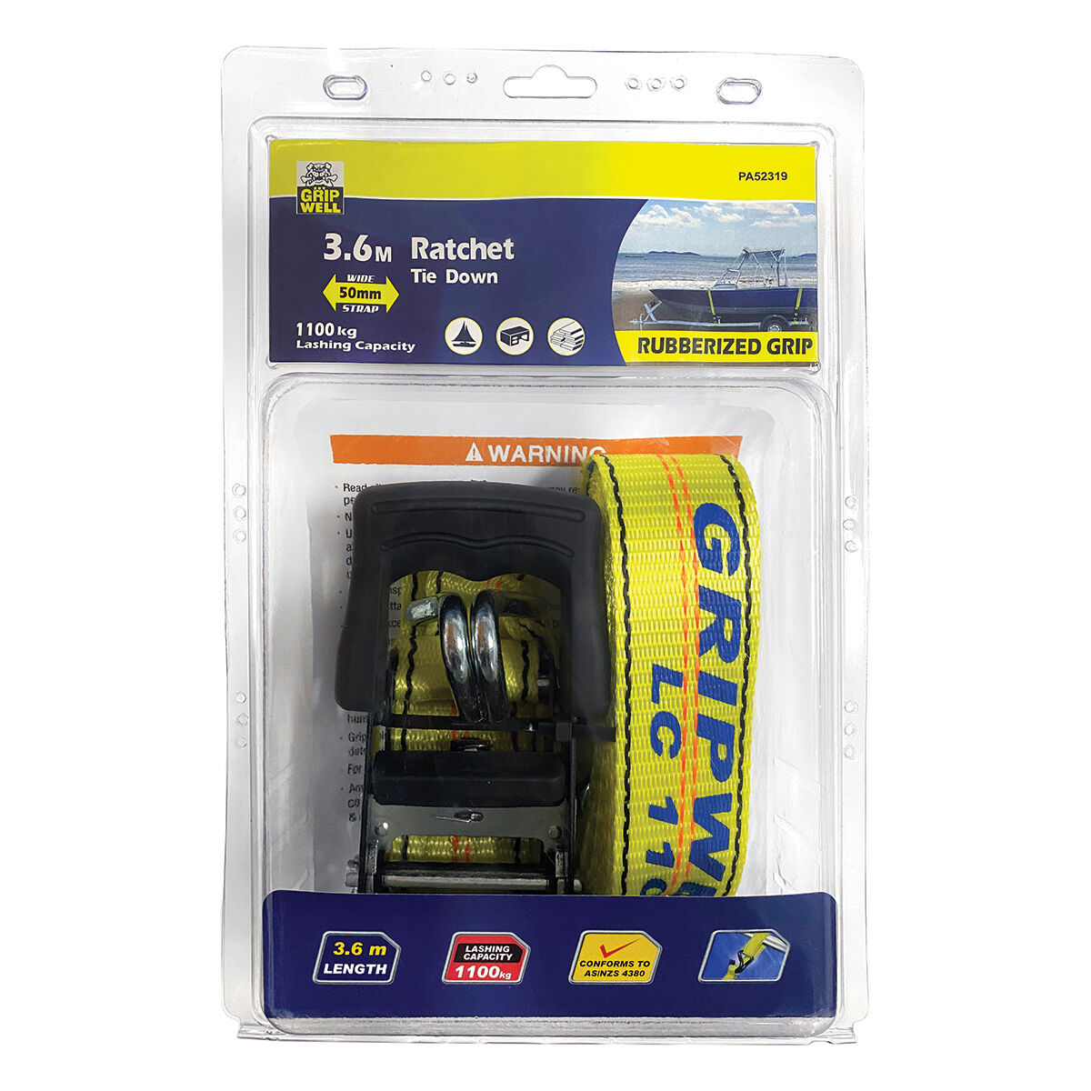 Gripwell Ratchet Tie Down Rubber Grip 3.6m x 50mm, , scaau_hi-res