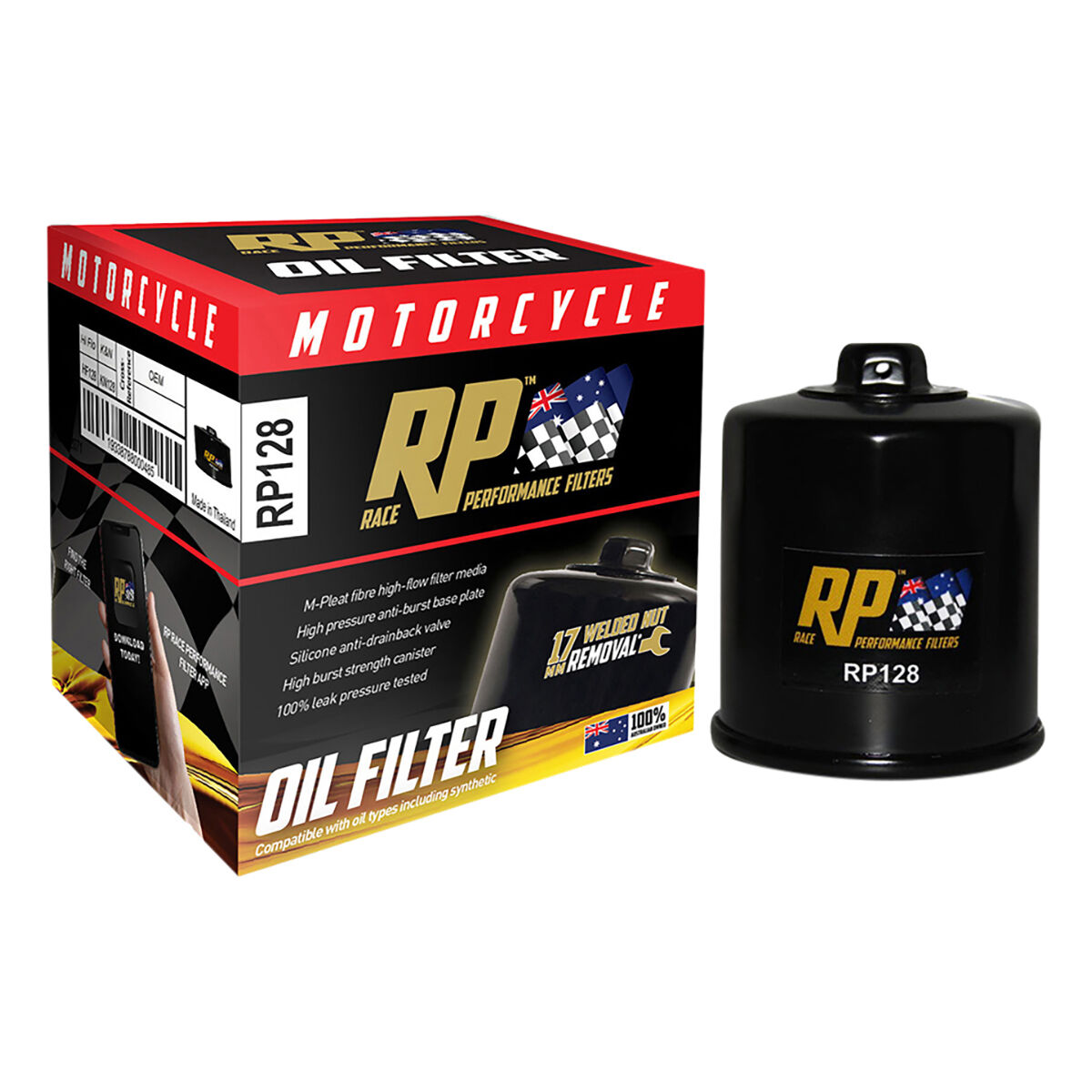 Race Performance Motorcycle Oil Filter RP128, , scaau_hi-res
