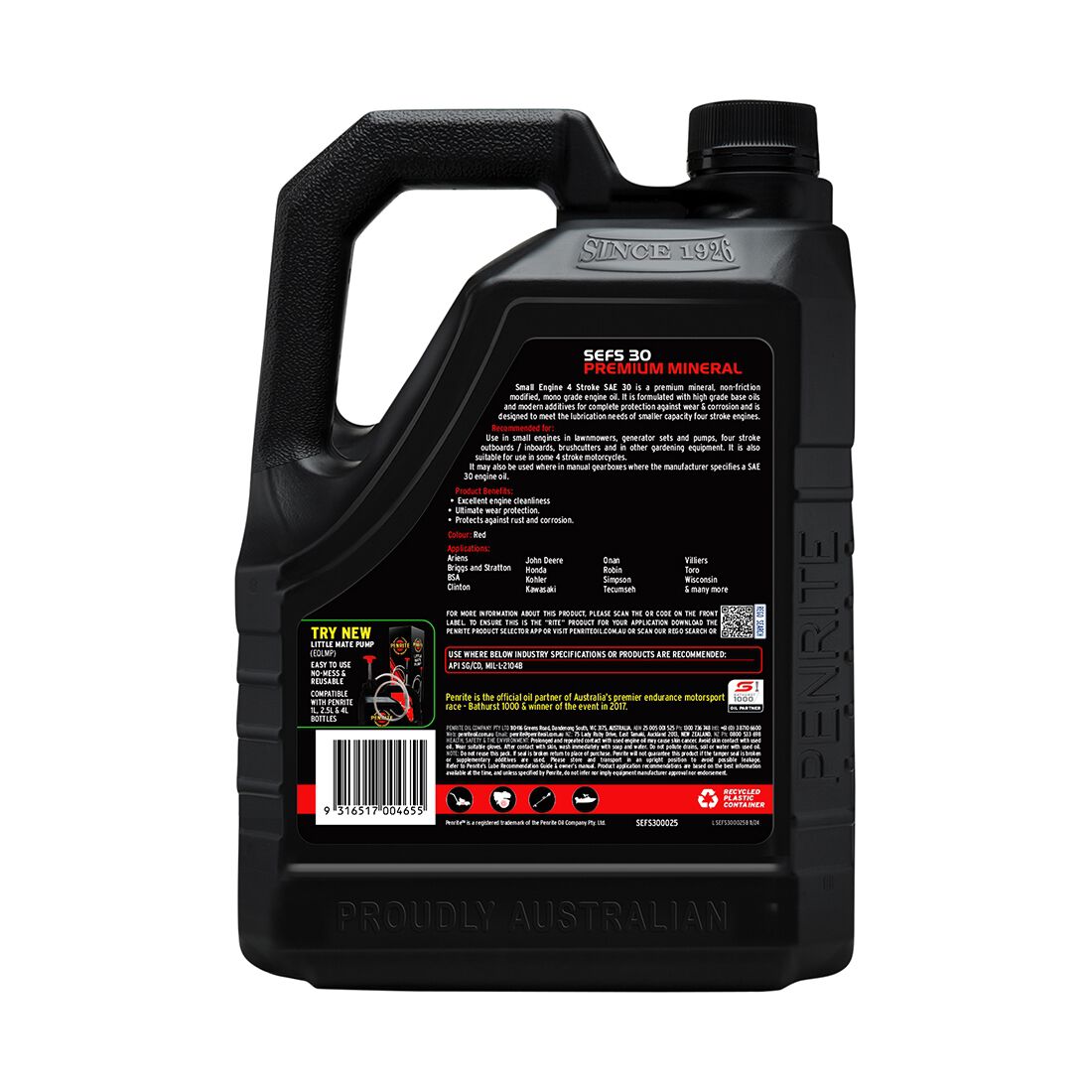 Penrite Small Engine 4 Stroke Engine Oil - SAE30 2.5 Litre, , scaau_hi-res