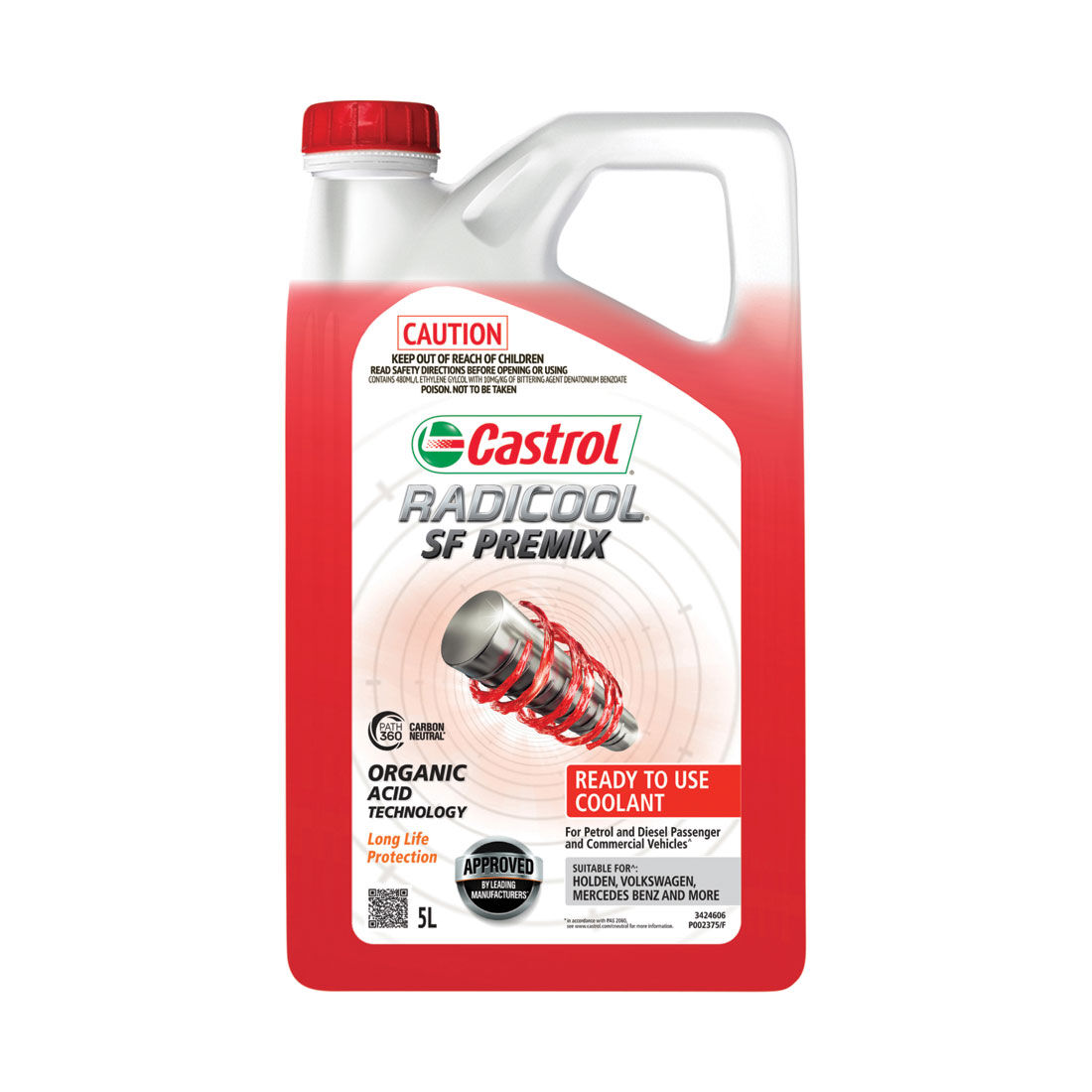Castrol Red Radicool Ready To Use Coolant SF Premix - 5 Litres, , scaau_hi-res