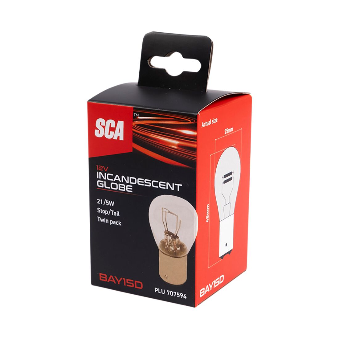 SCA Incandescent Globe - P21 BAY15D 12V 21/5W - 2 Pack, , scaau_hi-res