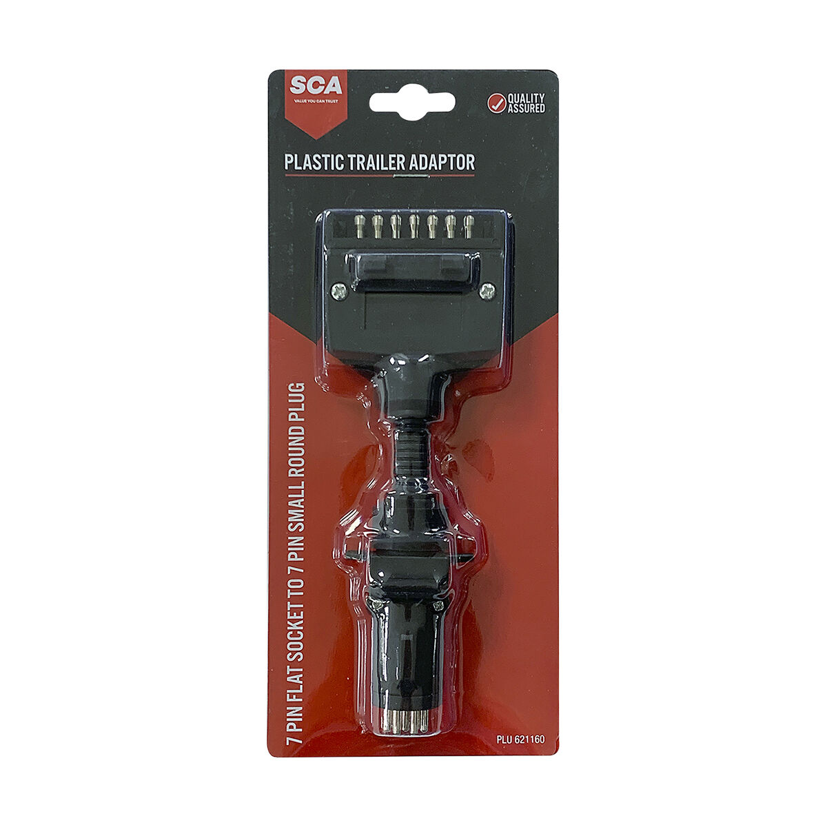 SCA Trailer Adaptor 7 Pin Flat Socket To 7 Pin Small Round Plug, , scaau_hi-res