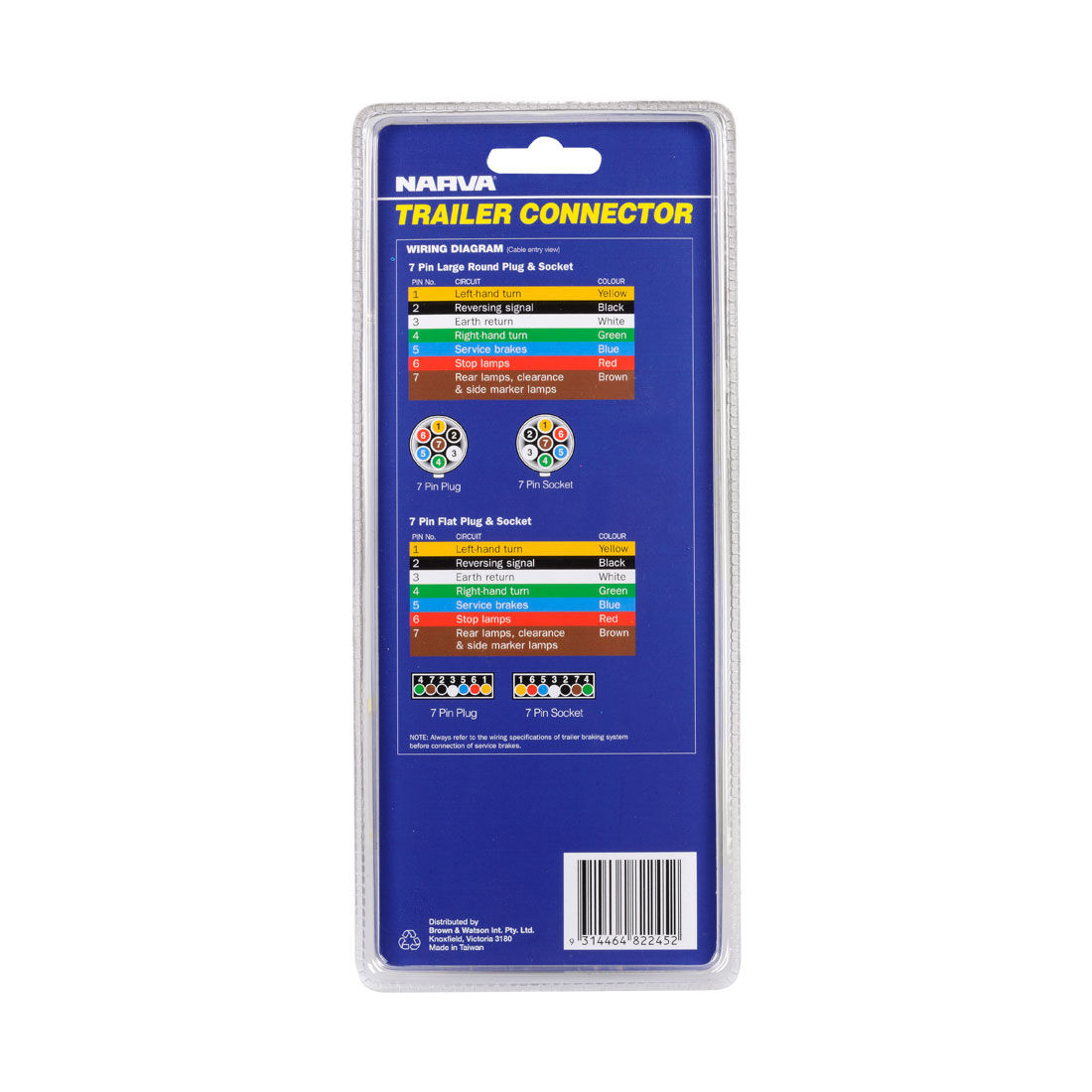 Narva Trailer Adaptor 7 Pin Flat Socket to 7 Pin Large Round Plug, , scaau_hi-res