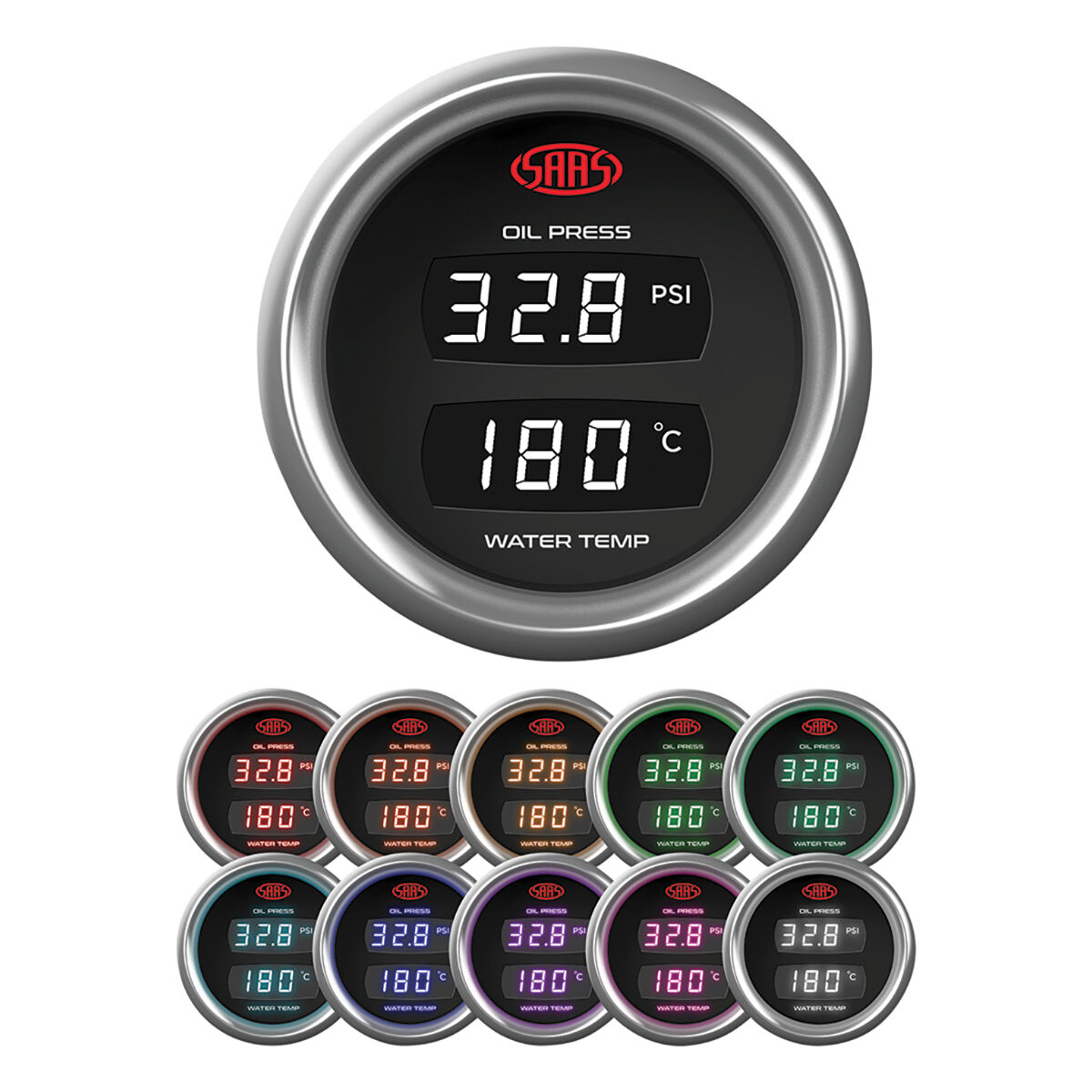 SAAS Dual Oil Pressure/Water Temperature Gauge Black 52mm, , scaau_hi-res