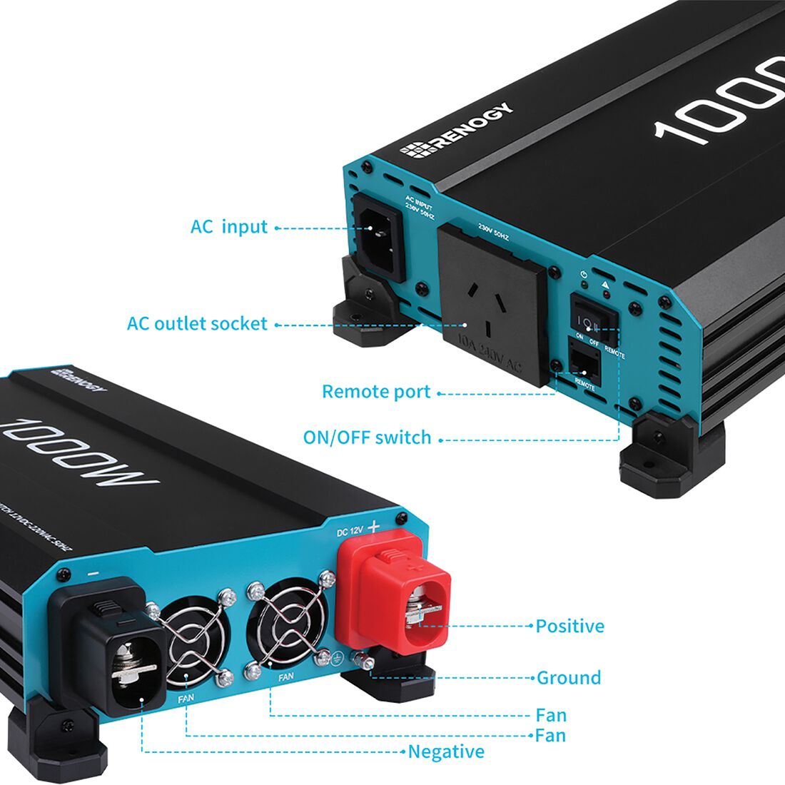 Renogy 1000W Pure Sine Wave Inverter With AC Transfer, , scaau_hi-res
