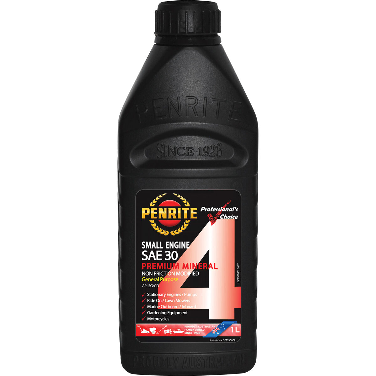 Penrite Small Engine 4 Stroke Engine Oil - SAE30 1 Litre, , scaau_hi-res