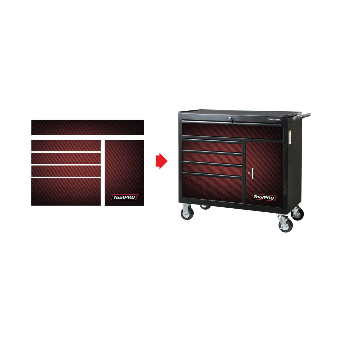 ToolPRO Tool Cabinet Magnet Fascia Set - Red Carbon Fibre, Suits 41" Cabinet, , scaau_hi-res